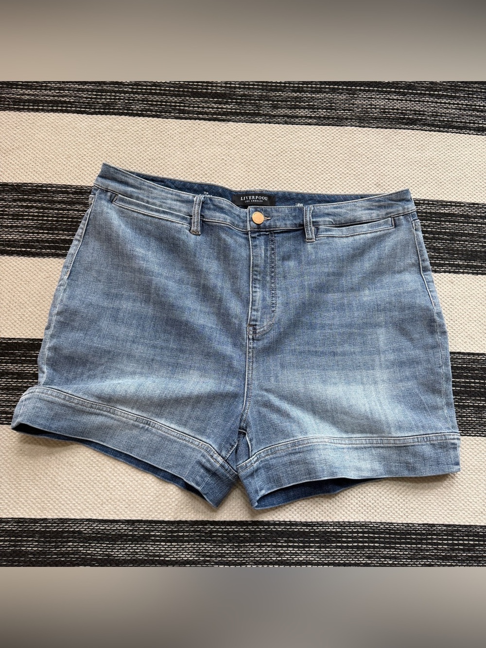 Liverpool Women's Faded Blue High-Rise Denim Summer Shorts Size 18W